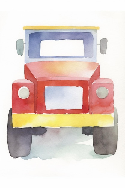 Foto un dipinto ad acquerello di un camion rosso con una striscia blu.