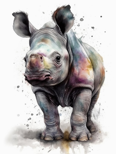 A watercolor painting of a rhino.