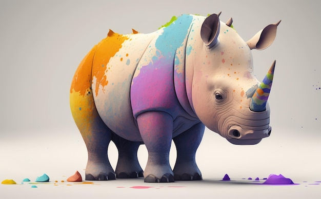 A watercolor painting of a rhinoceros. watercolor illustrations for kids cartoon style ai generated