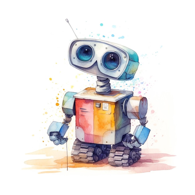 A watercolor painting of a robot that is painted in a watercolor style.