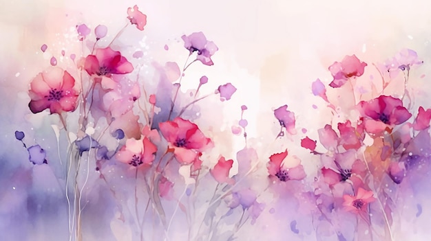 Watercolor painting romantic floral abstract background Generative AI