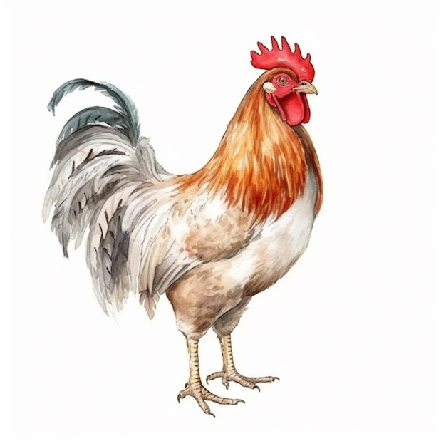 A watercolor painting of a rooster