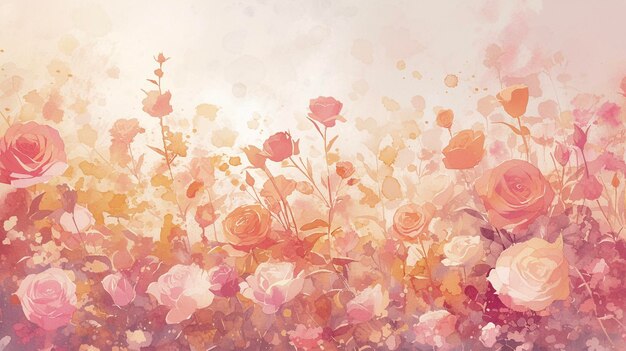 분홍색 과 보라색 의 장미 꽃 의 수채화 그림