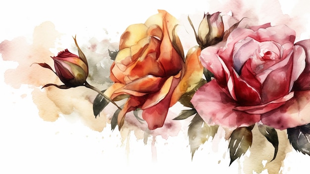 Watercolor painting of a rose on a grunge background generative ai