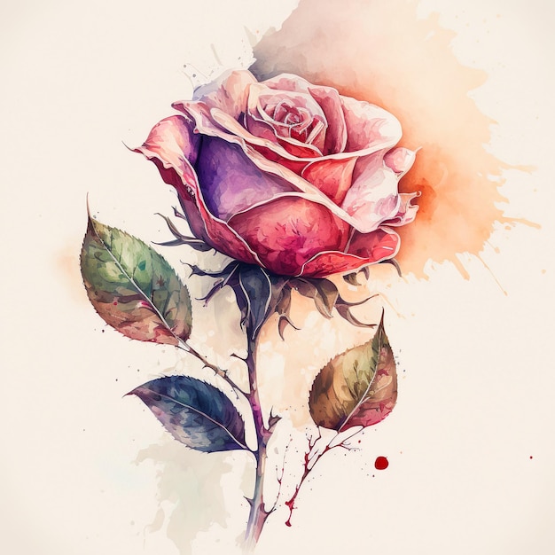 Photo a watercolor painting of a rose with the word love on it.