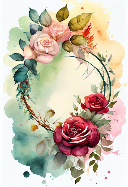 A watercolor painting of roses and leaves.