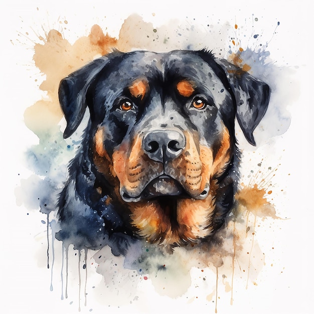 Watercolor painting of a rottweiler dog