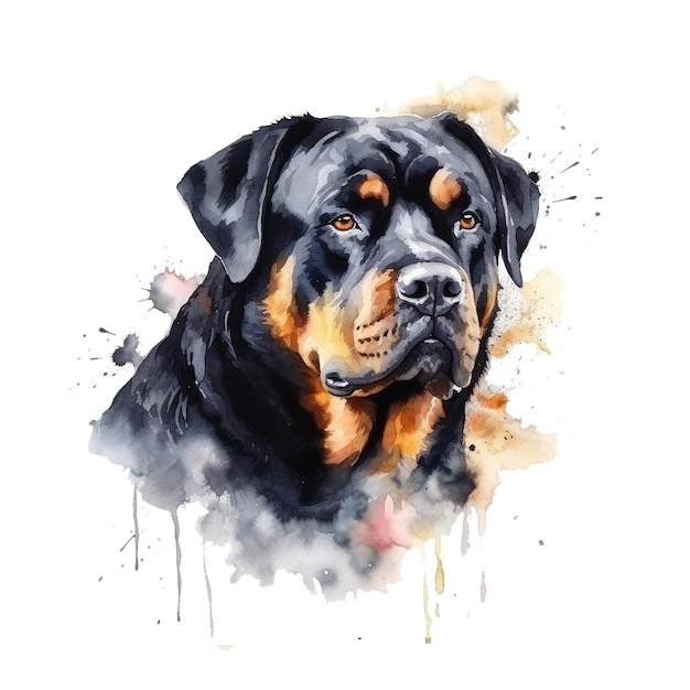 Watercolor painting of a rottweiler dog