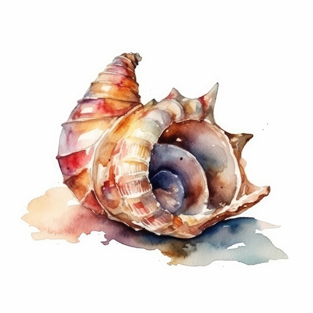 A watercolor painting of a sea shell.