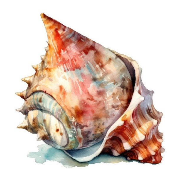 A watercolor painting of a sea shell