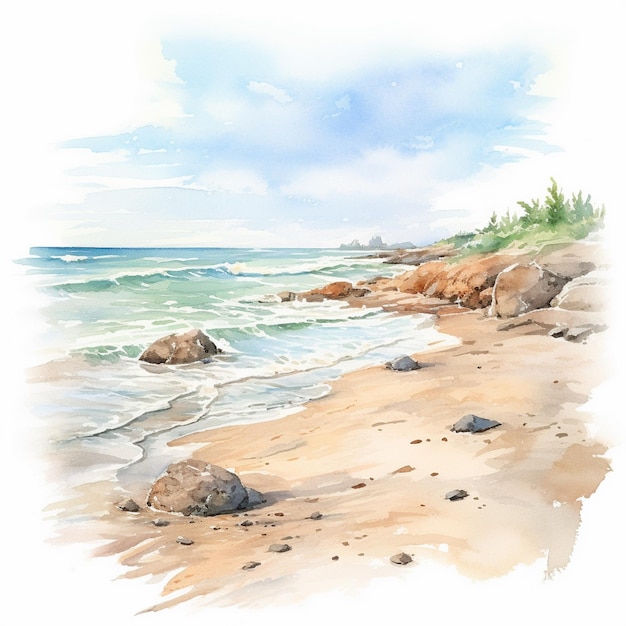 Photo watercolor painting of the seashore