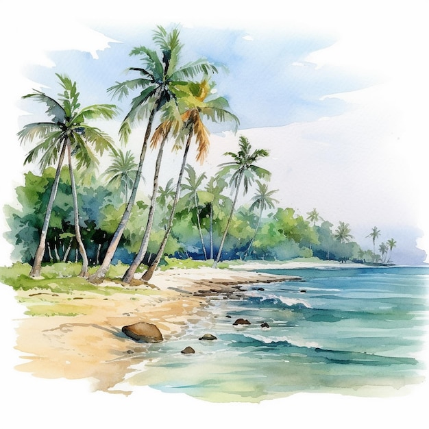 Watercolor painting of the seashore