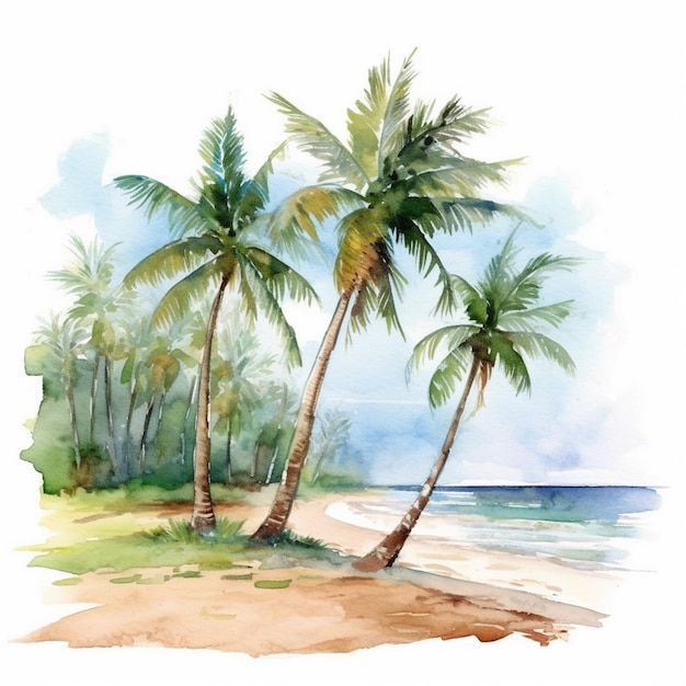 Watercolor painting of the seashore