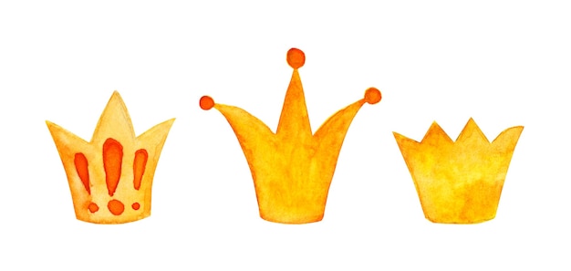 Watercolor painting set of crown icons for young prince or princess Doodle style illustration