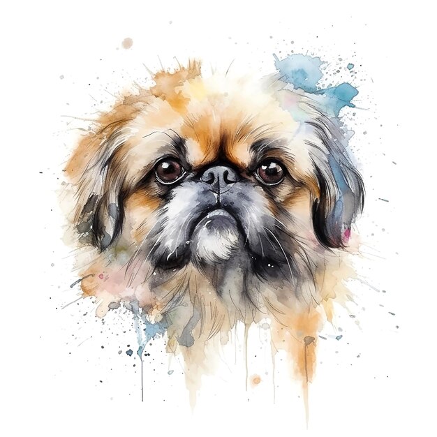 Watercolor painting of a shih tzu dog