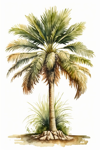 Watercolor painting of a singular palm tree