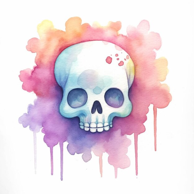 Photo a watercolor painting of a skull with a purple background.