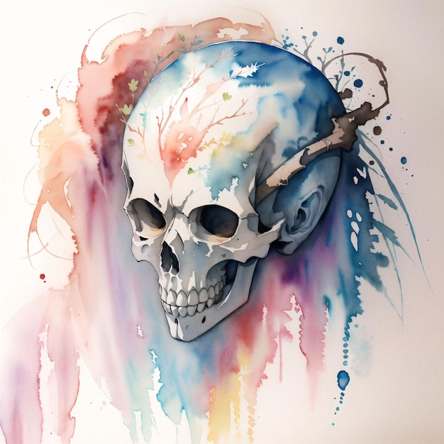 watercolor painting of a skull