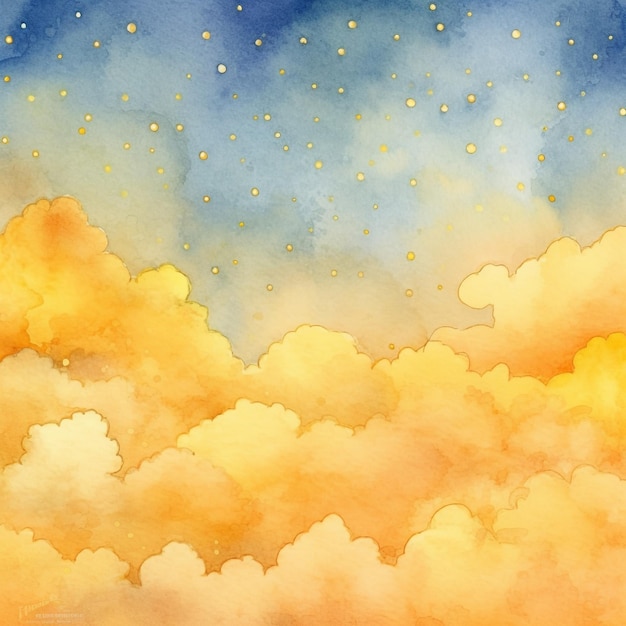 Photo a watercolor painting of a sky with clouds and stars.