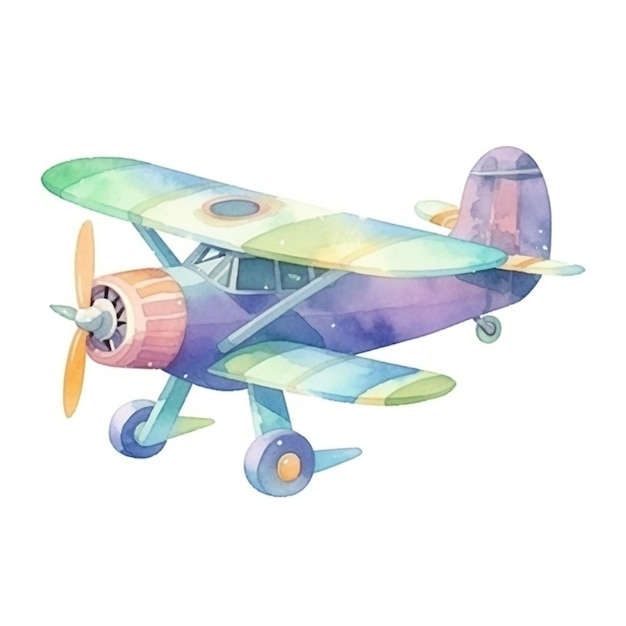 Акварельный рисунок маленького самолета с цифрой 2 спереди.