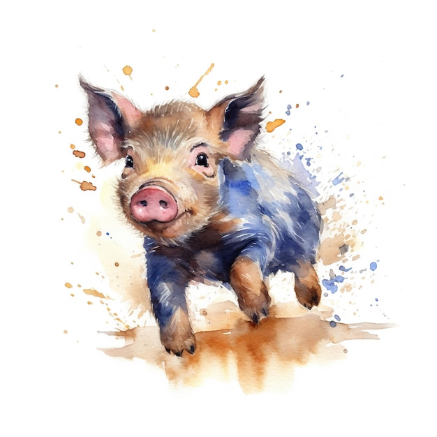 Photo a watercolor painting of a small pig generative ai image