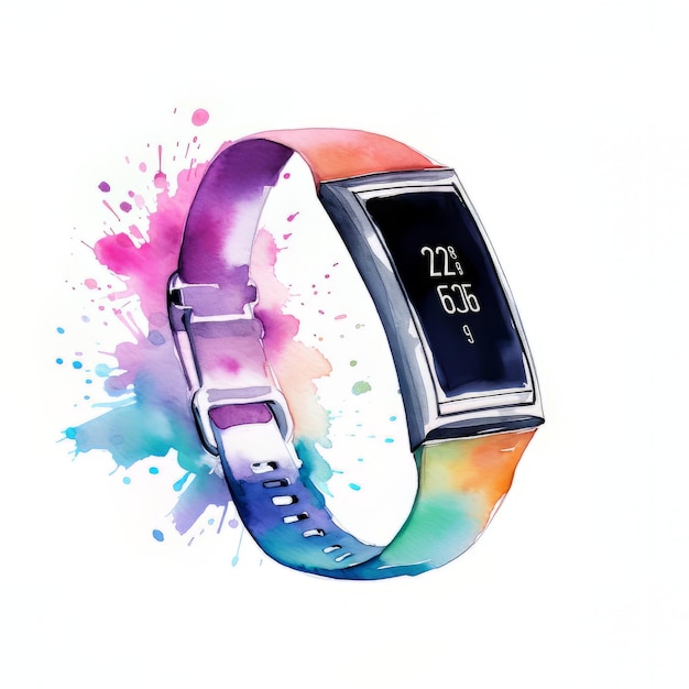 A watercolor painting of a smart watch with the time 6 : 56.