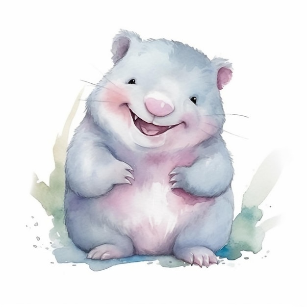 Photo a watercolor painting of a smiling hamster.