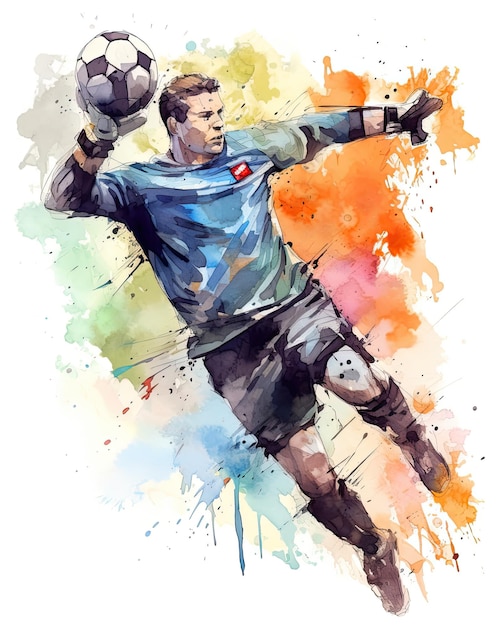 A watercolor painting of a soccer player