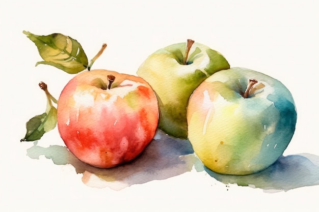 Watercolor painting of some apples on a white background Generative AI