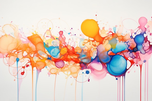 Watercolor painting splashes and brushstrokes on a white paper background Generative ai