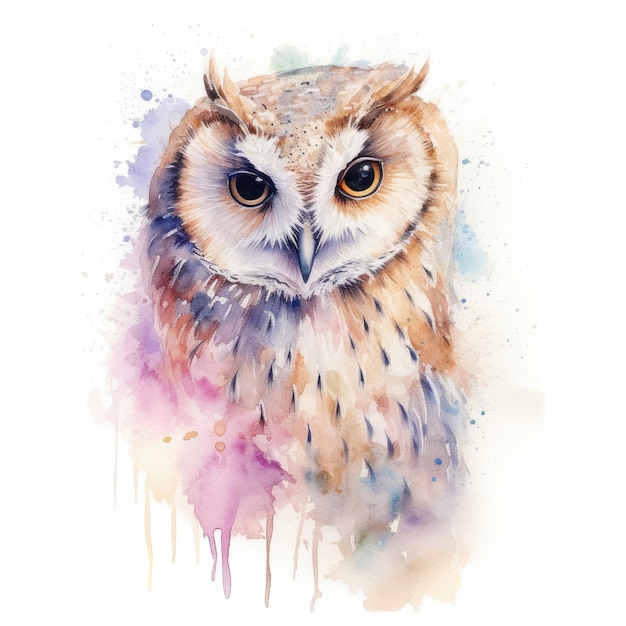 Watercolor painting of spotted owl with white background