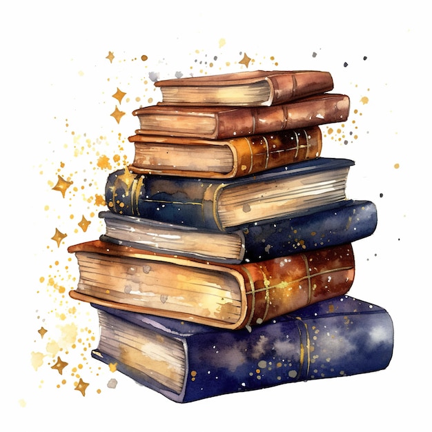 A watercolor painting of a stack of books Generative AI image