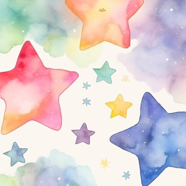 Watercolor painting of stars and the words star on the bottom