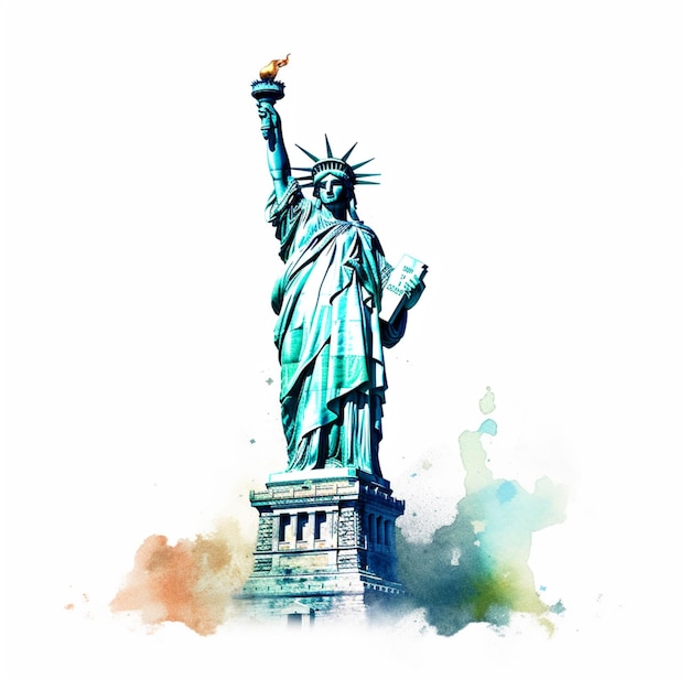 A watercolor painting of the statue of liberty.