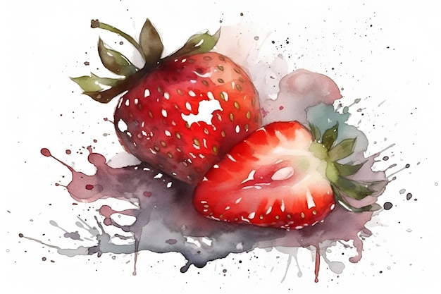 Watercolor painting strawberry on white background ai