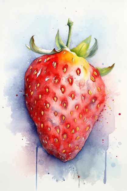 A watercolor painting of a strawberry