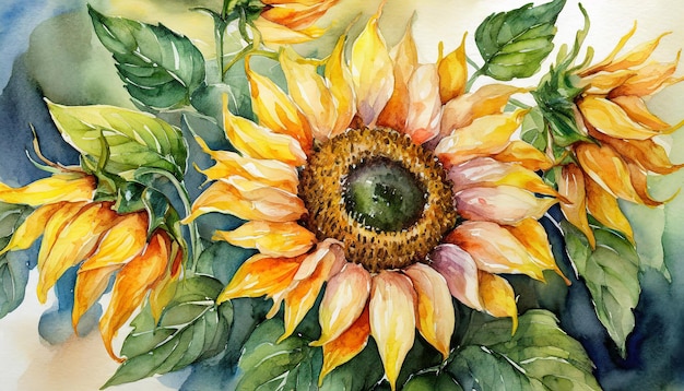 Watercolor painting of sunflower Botanical hand drawn art Beautiful floral composition