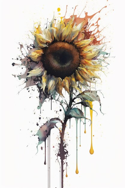 A watercolor painting of a sunflower with the word sunflower on it.