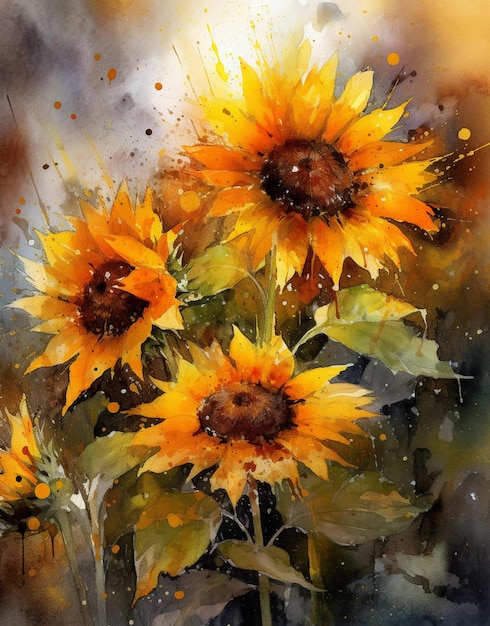 Watercolor painting of a sunflower