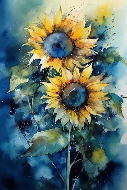 Watercolor painting of a sunflower