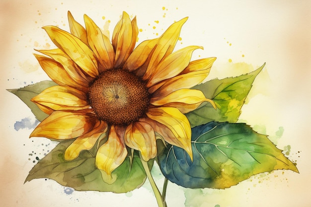 A watercolor painting of a sunflower