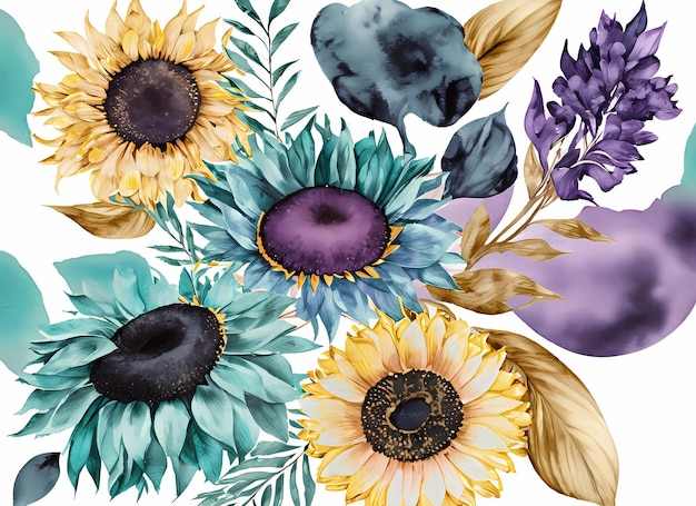 Watercolor painting sunflowers background