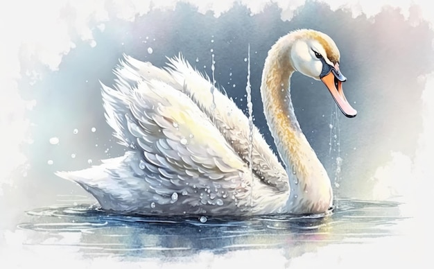 A watercolor painting of a swan. watercolor illustrations for kids cartoon style ai generated