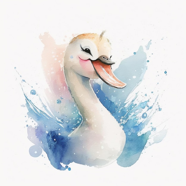 A watercolor painting of a swan with the word swan on it.