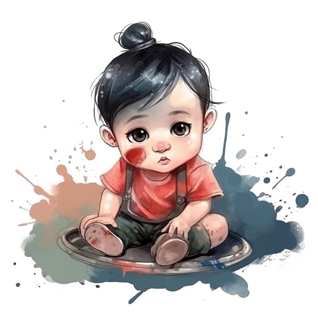 かわいい赤ちゃんの水彩画