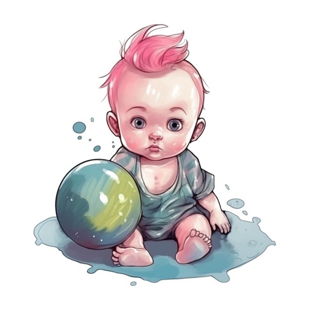 Watercolor painting of a sweet baby
