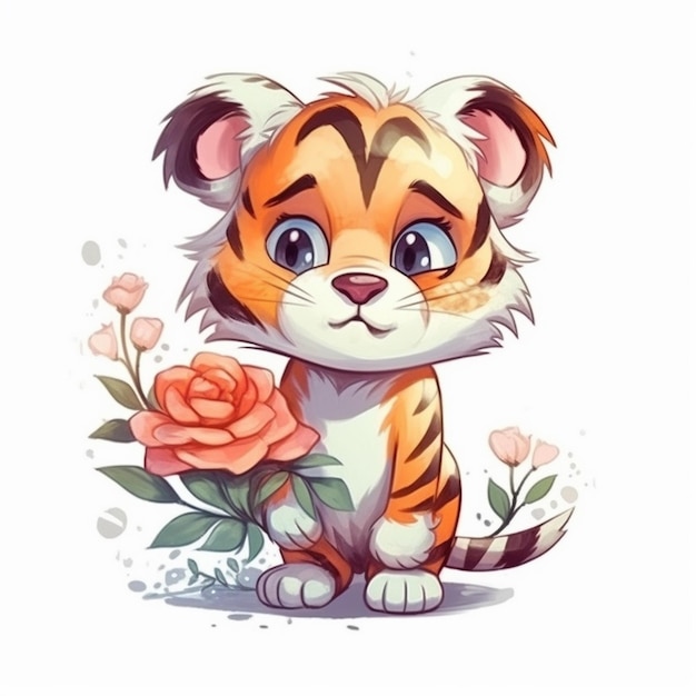 Watercolor painting of Sweet Tiger Chibi