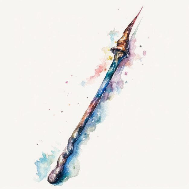 A watercolor painting of a sword with a sharp tip.