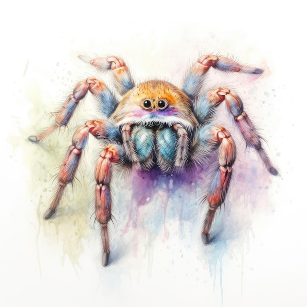 Watercolor painting of tarantula with white background