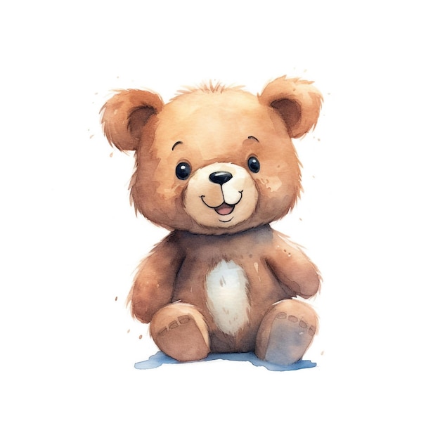 A watercolor painting of a teddy bear